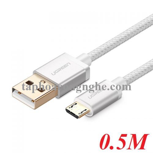 Ugreen 30654 0.5M màu Trắng Cáp sạc truyền dữ liệu USB 2.0 sang MICRO USB đầu mạ vàng US134 30030654